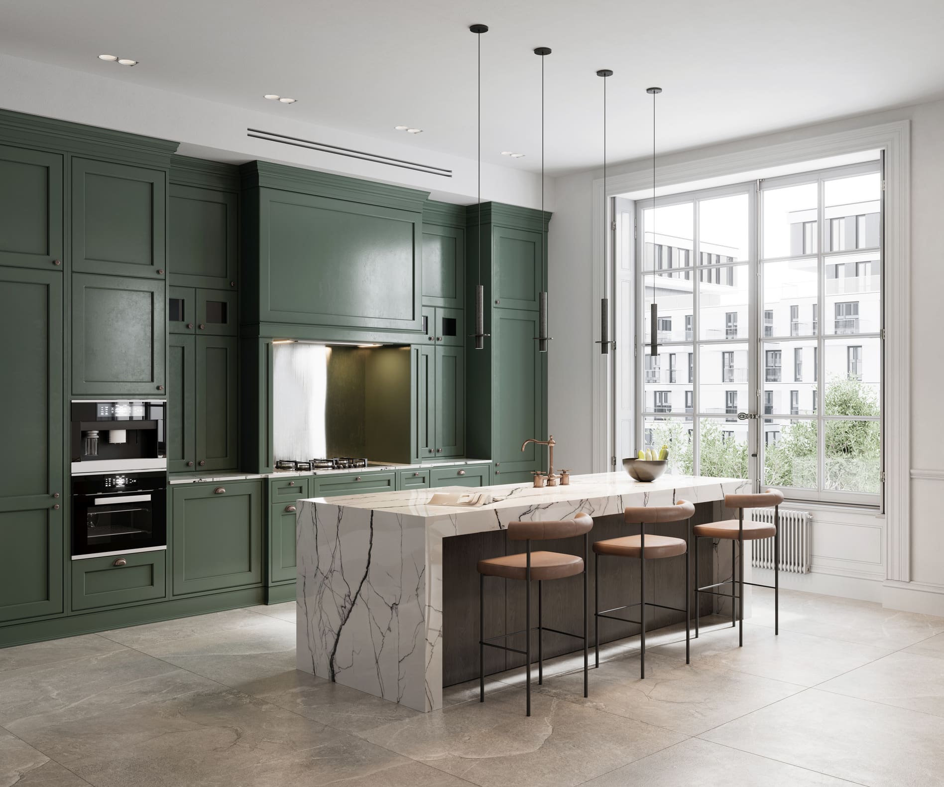 Modern kitchen with marble island