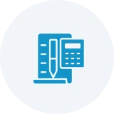 Pen, notebook, and calculator symbol